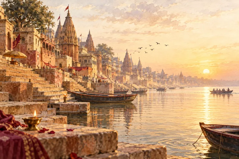 Illustrative view of the Ganga and Kashi ghats